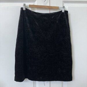 Vintage Marc Allen Velvet Pencil Skirt Black Womens 10 Floral 90s Whimsygoth